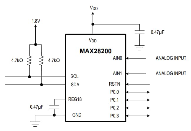 Application Circuit Diagram - Maxim Integrated MAX28200内置ADC和I2C的16位微控制器