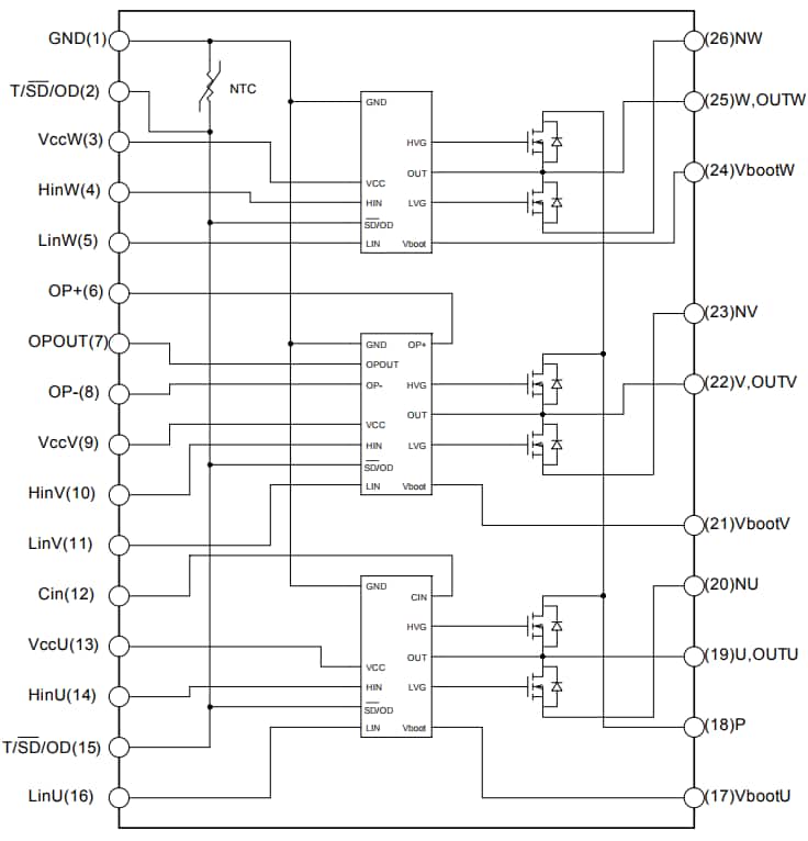 STMicroelectronics STIPN1M50T SLLIMM Nano IPM内部原理图和引脚配置