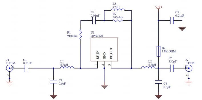 Application Circuit Diagram - Qorvo QPB742x射频放大器