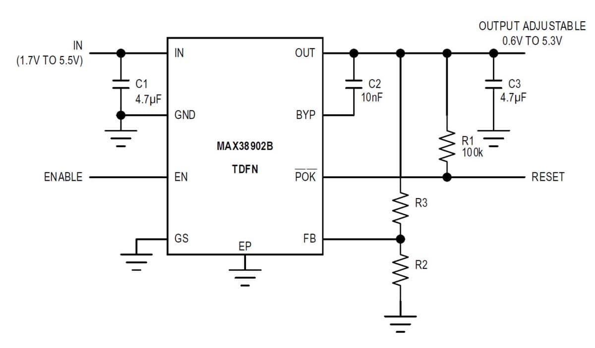 Application Circuit Diagram - Maxim Integrated MAX38902B LDO线性稳压器