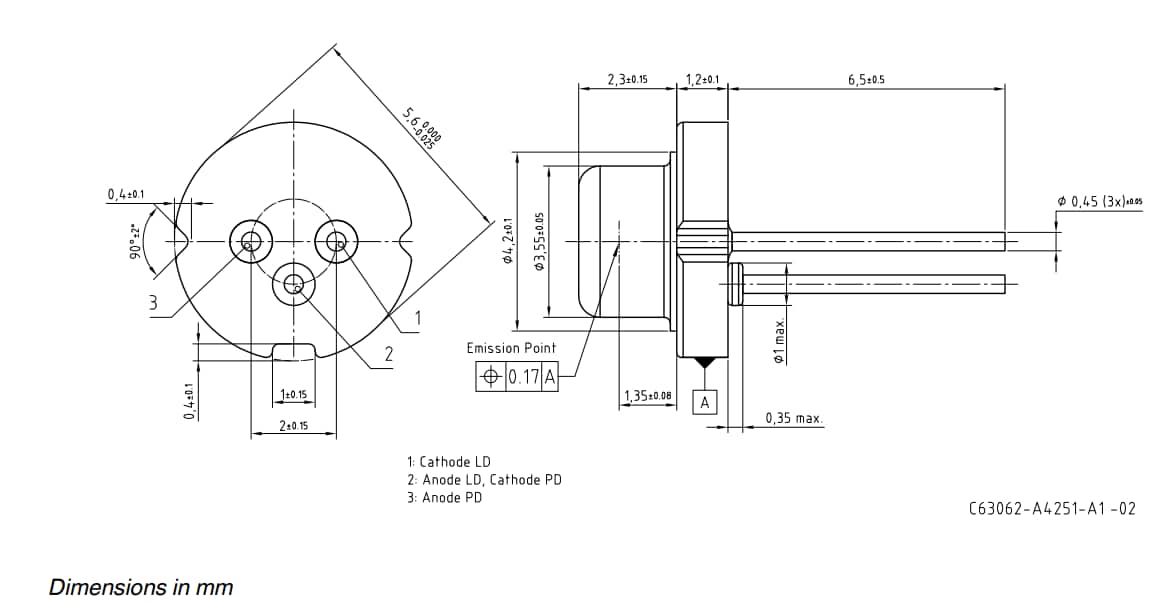Mechanical Drawing - OSRAM Opto Semiconductors PLT5激光二极管