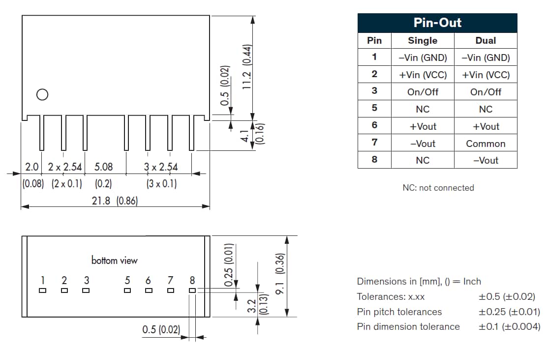 Mechanical Drawing - TRACO Power TEC 2 / TEC 3 DC/DC Converters