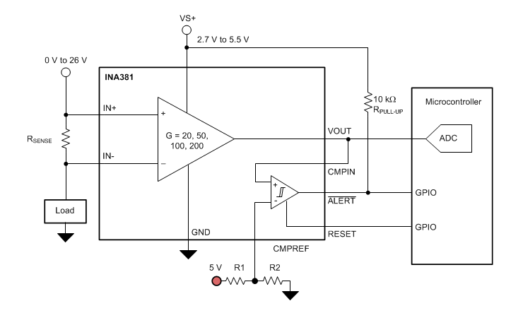 Block Diagram - Texas Instruments INA381电压输出电流检测放大器